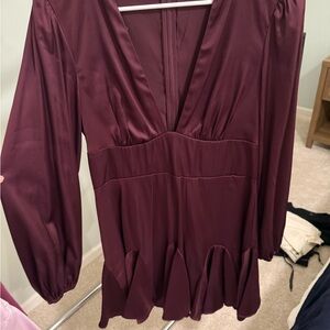 Abercrombie & Fitch Long Sleeve Peplum Tunic in Burgundy